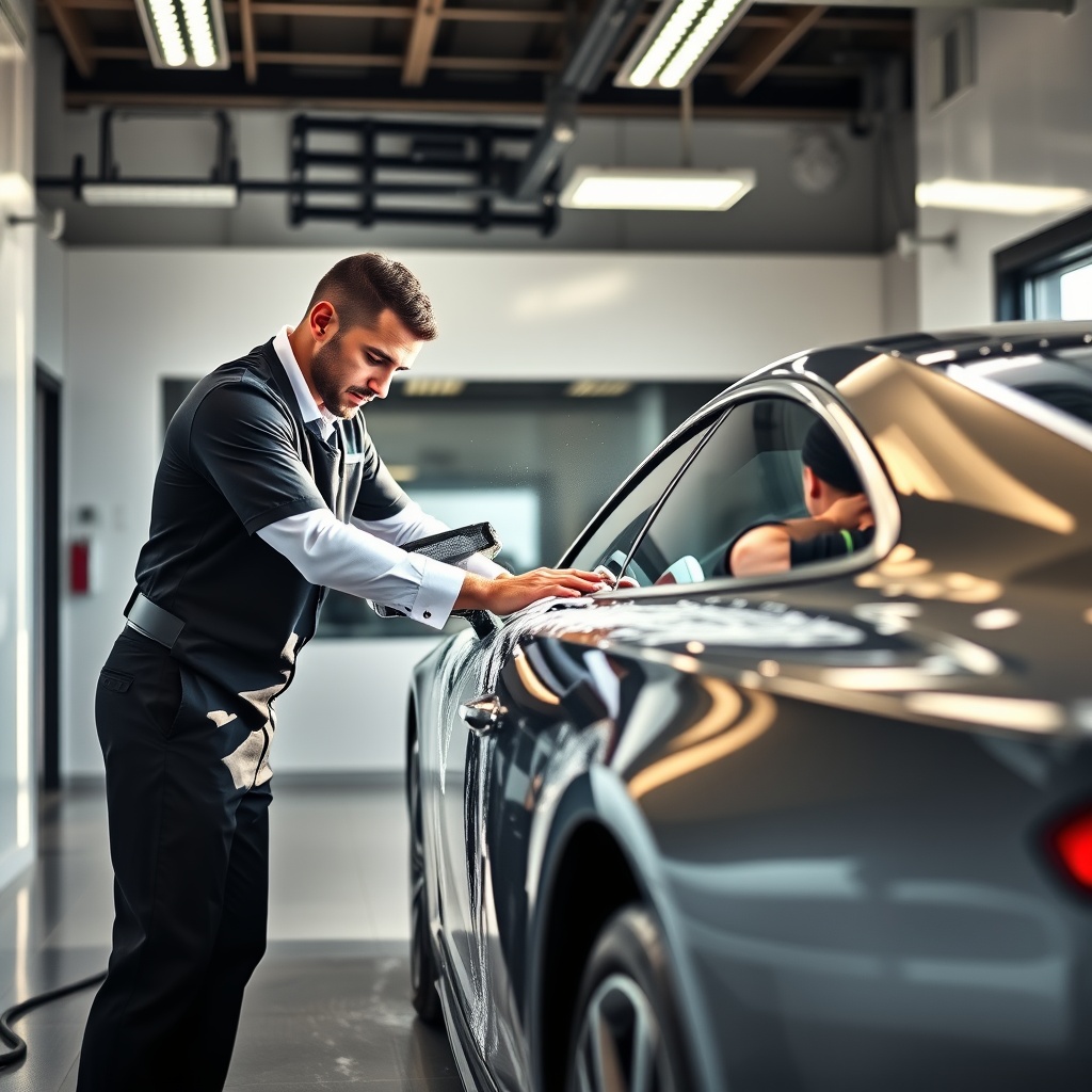 Luxury car detailing team at work
