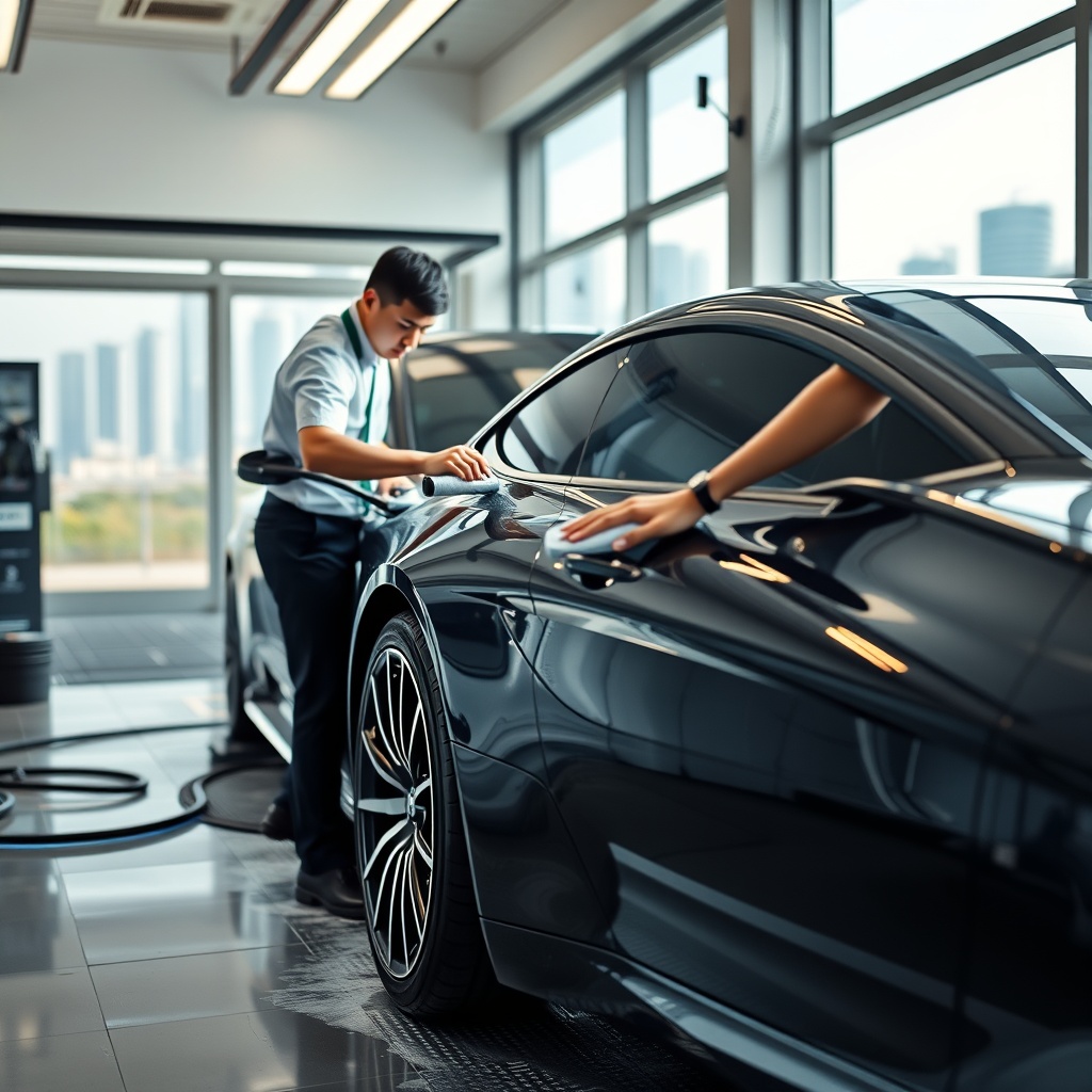 Luxury car wash team in action